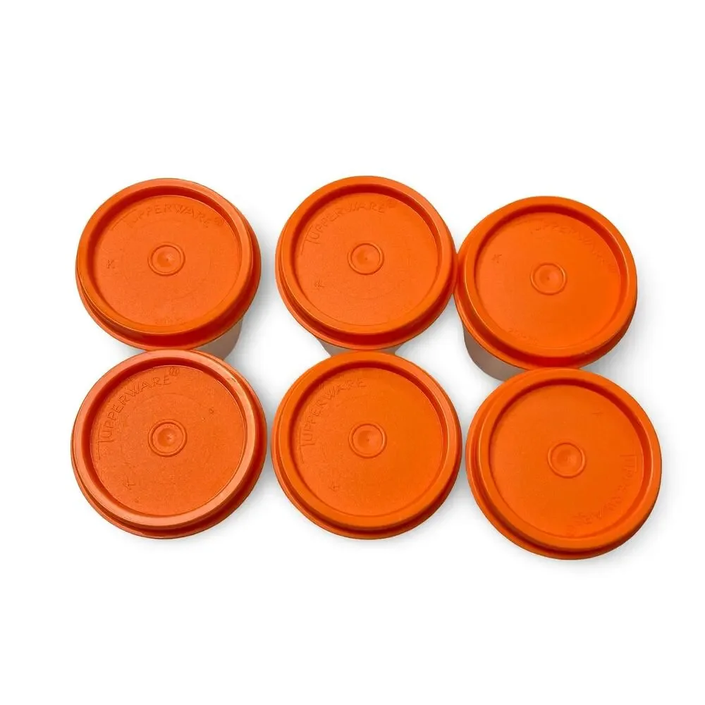 Vintage Tupperware Midgets Containers Set of 6 Orange Lids Seals 4789A 201 USA